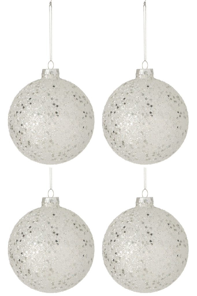 Boîte de 4 boules de Noël étoiles en verre argenté, grandes