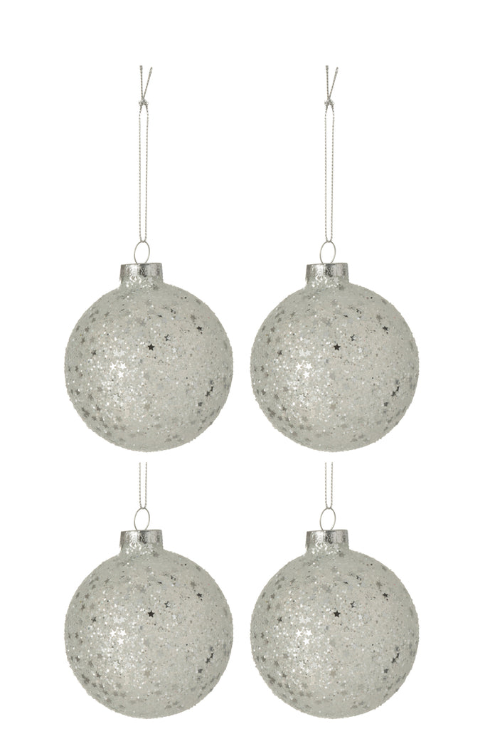 Boîte de 4 boules de Noël étoiles en verre argenté de taille moyenne