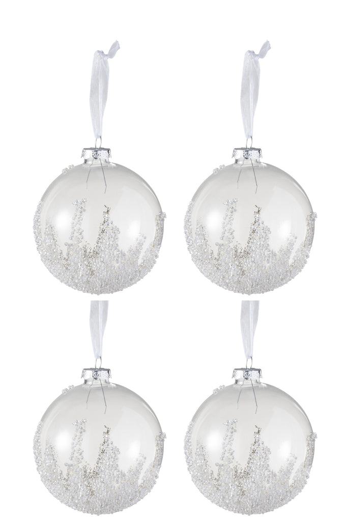 Boîte de 4 boules de Noël en verre transparent avec fond en sucre de taille moyenne