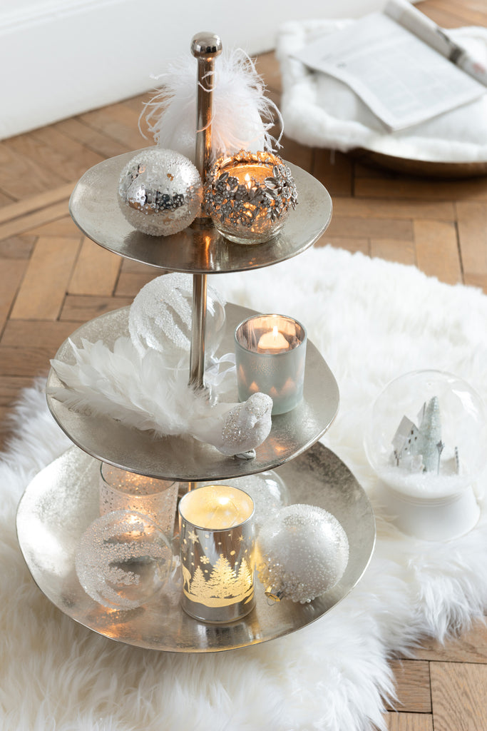 Boîte de 4 boules de Noël en verre transparent avec fond en sucre de taille moyenne