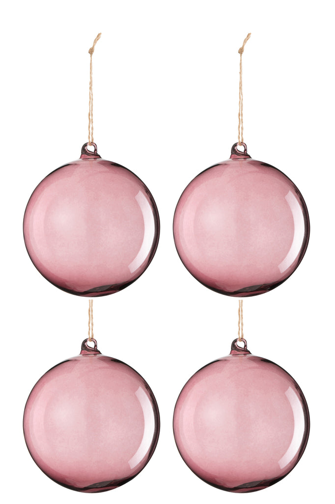 Boîte de 4 grandes boules de Noël en verre mauve clair