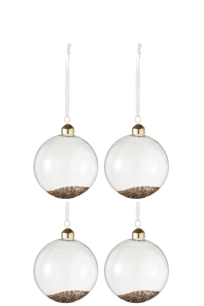 Boîte de 4 boules de Noël en verre transparent/doré moyen