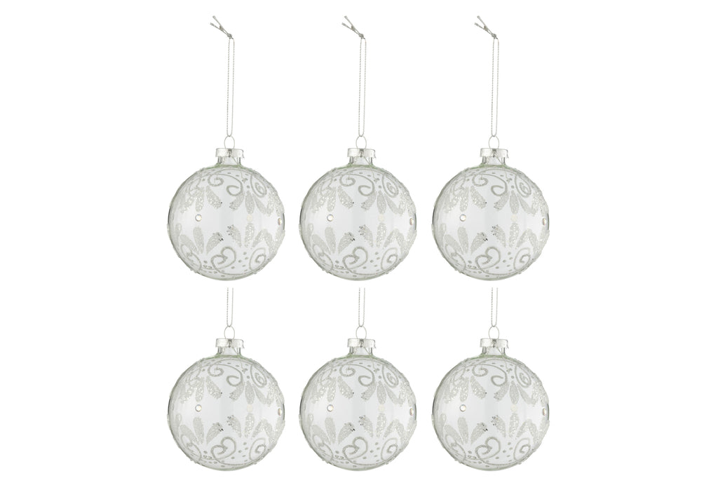 Boîte de 6 boules de Noël boucles pailletées en verre argenté transparent petites