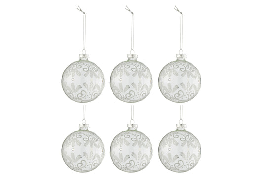 Boîte de 6 boules de Noël boucles pailletées en verre argenté transparent petites