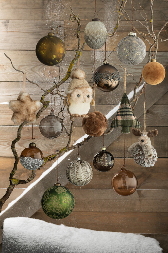 Boîte de 6 boules de Noël perles argentées en verre marron petites