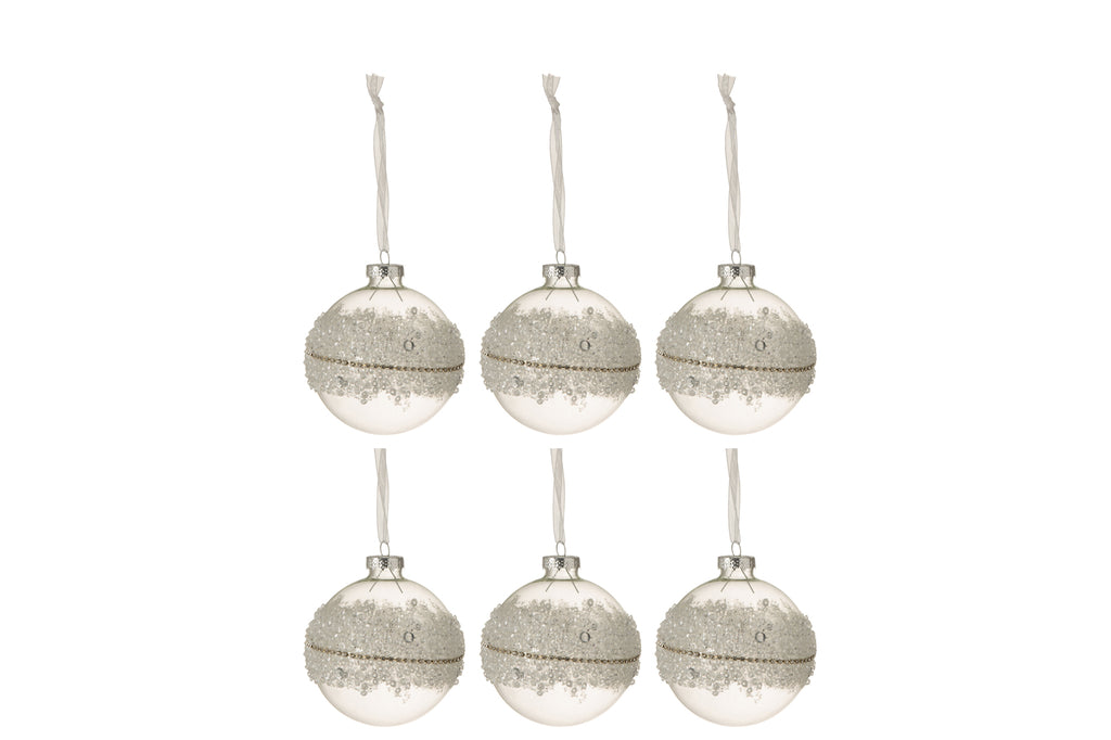 Boîte de 6 boules de Noël en sucre avec des diamants au milieu, ligne en verre transparent, petites.