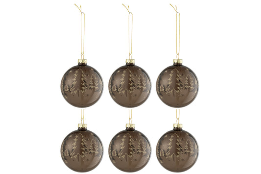 Boîte de 6 boules de Noël Sapins de Noël en verre marron Petit marron