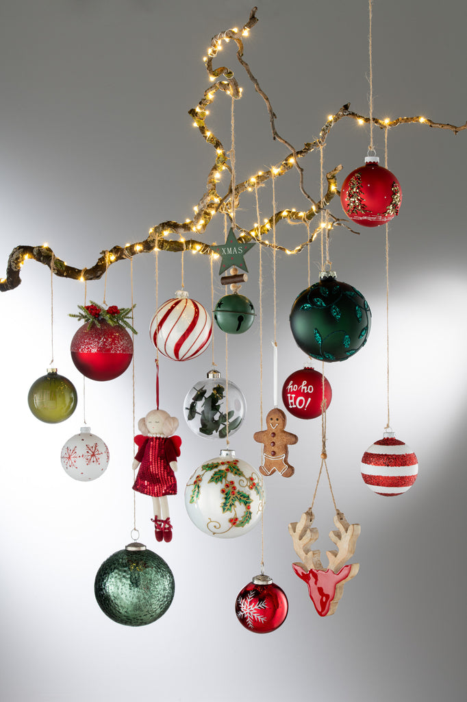 Boîte de 6 boules de Noël Sapins de Noël Paillettes Verre Blanc/Rouge Petit