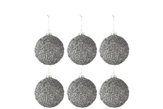 Boîte de 6 boules de Noël en verre pailleté gris fumé petit