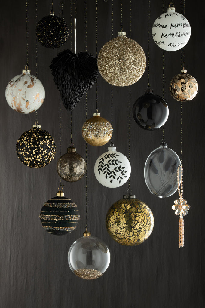 Boîte de 6 boules de Noël avec paillettes à l'intérieur en verre marron