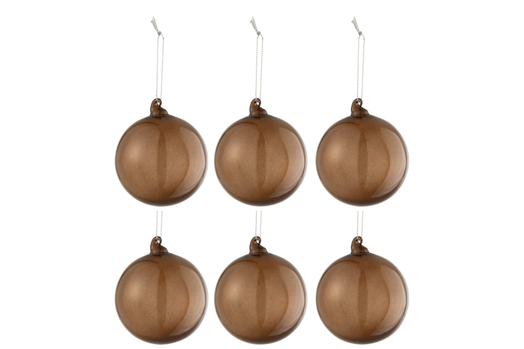 Boîte de 6 boules de Noël régulières transparentes marron petites