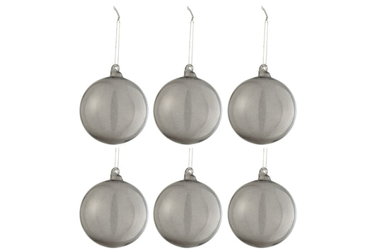 Boîte de 6 boules de Noël régulières transparentes gris petites