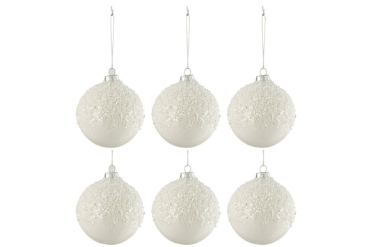 Boîte de 6 boules de Noël en verre sucré blanc brillant petit