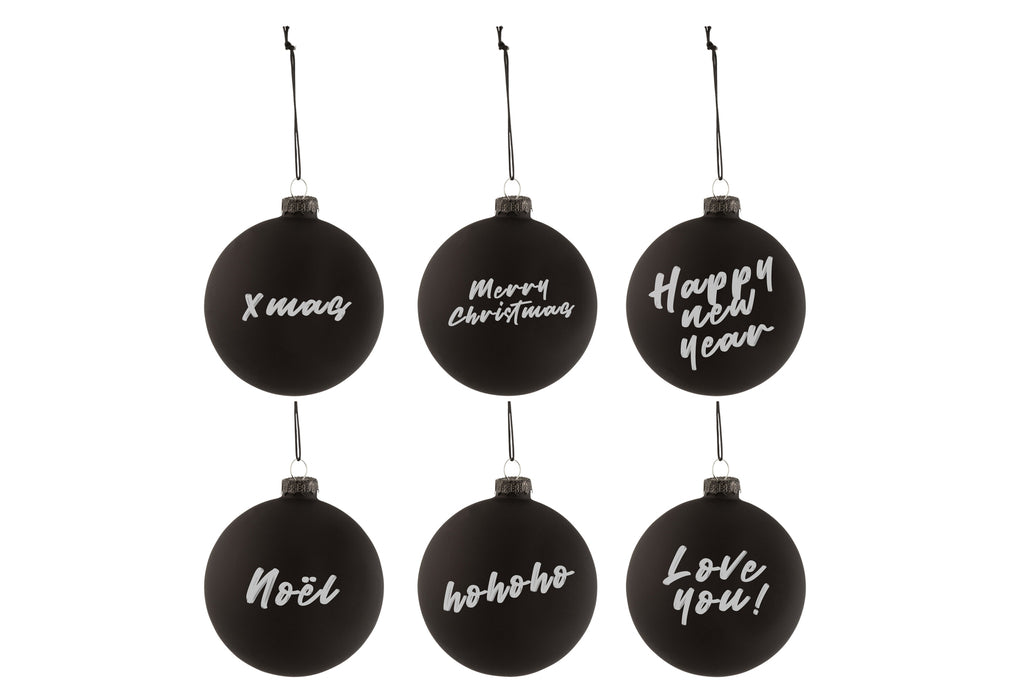 Boîte de 6 boules de Noël en verre ardoise noir petit