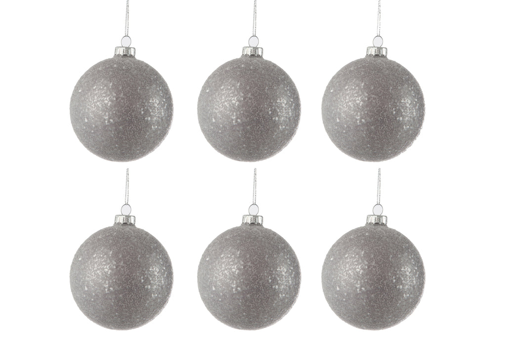 Boîte de 6 boules de Noël en verre gris pailleté