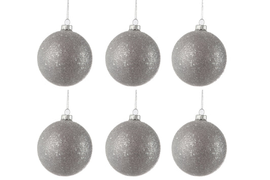 Boîte de 6 boules de Noël en verre gris pailleté