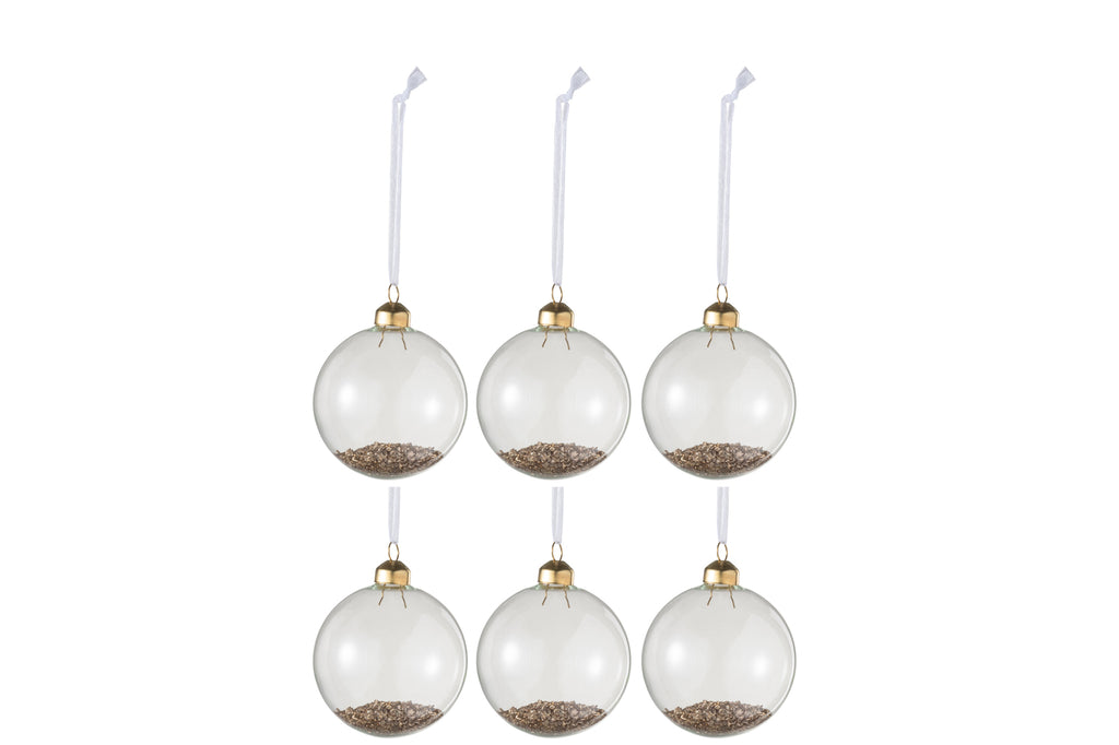 Boîte de 6 boules de Noël en verre transparent/doré petit