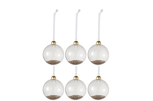 Boîte de 6 boules de Noël en verre transparent/doré petit