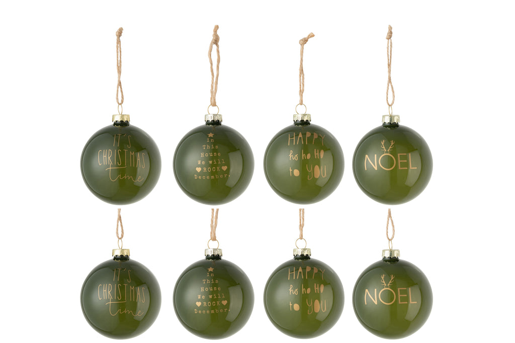 Boîte de 8 boules de Noël en verre mat vert pour Noël