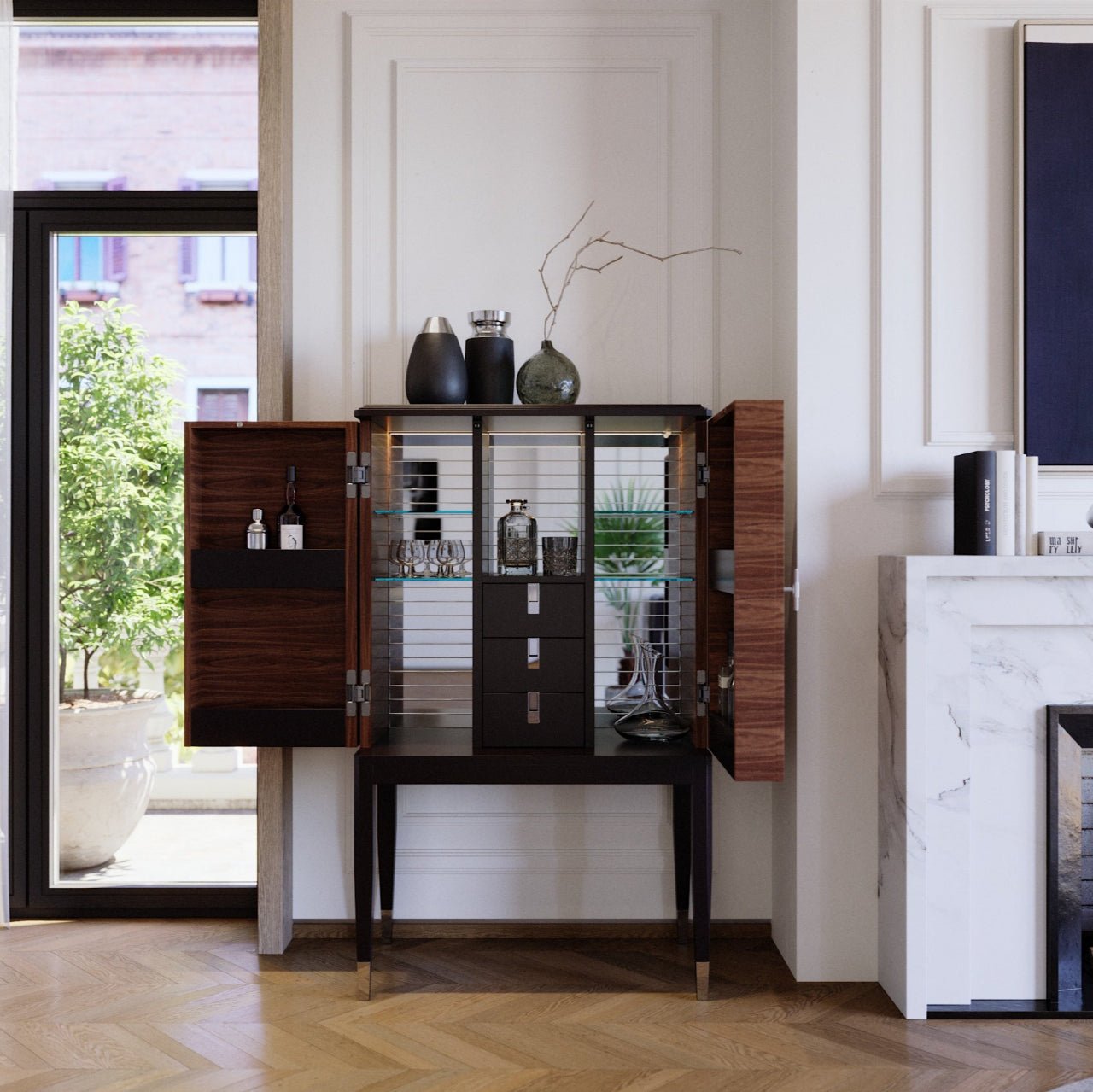 Bar cabinet noyer Canaletto & laque mate G.BAR - ULTRA MOBILI - La Maison MilanaiseBGB.NC