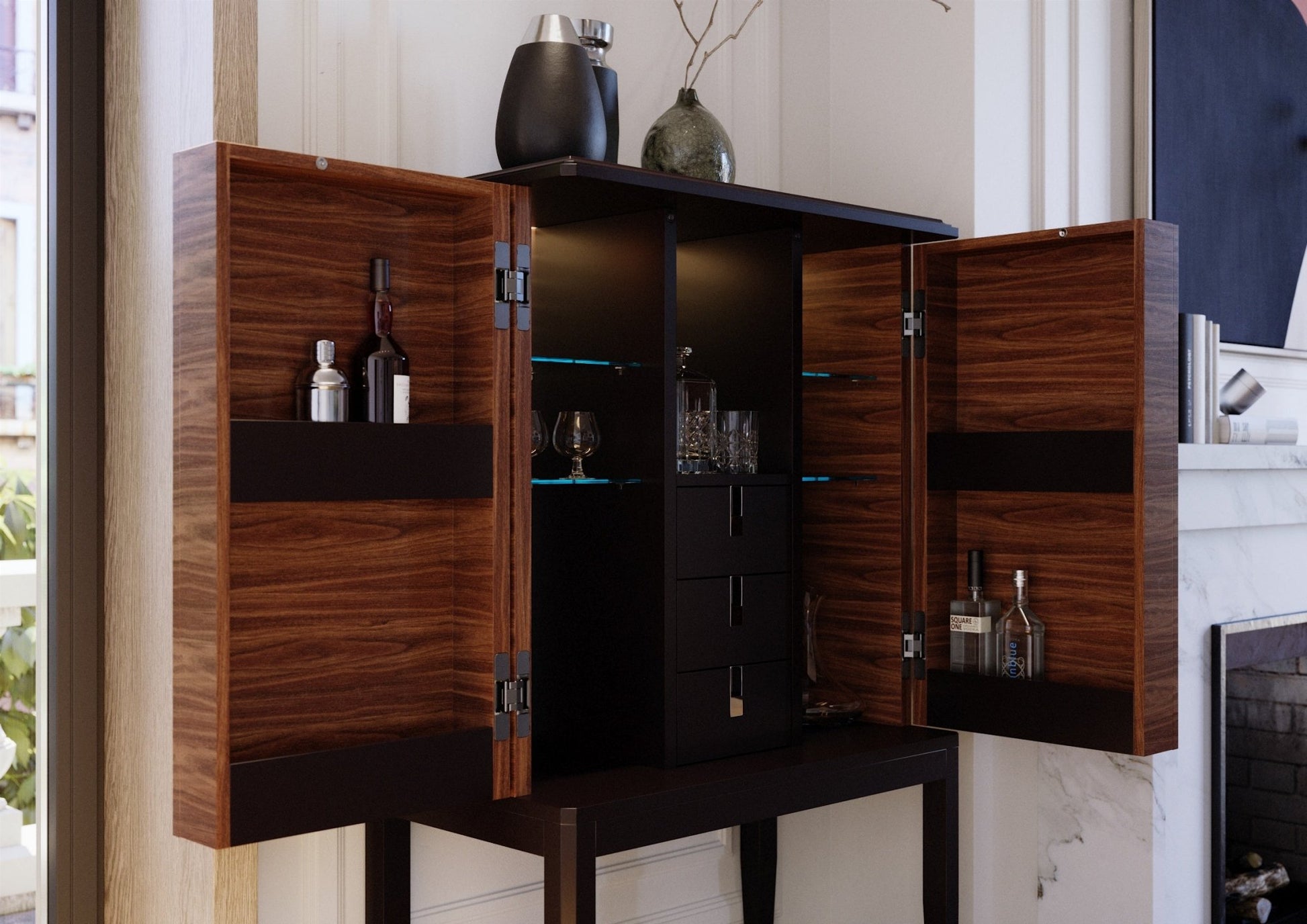 Bar cabinet noyer Canaletto & laque mate G.BAR - ULTRA MOBILI - La Maison MilanaiseBGB.NC