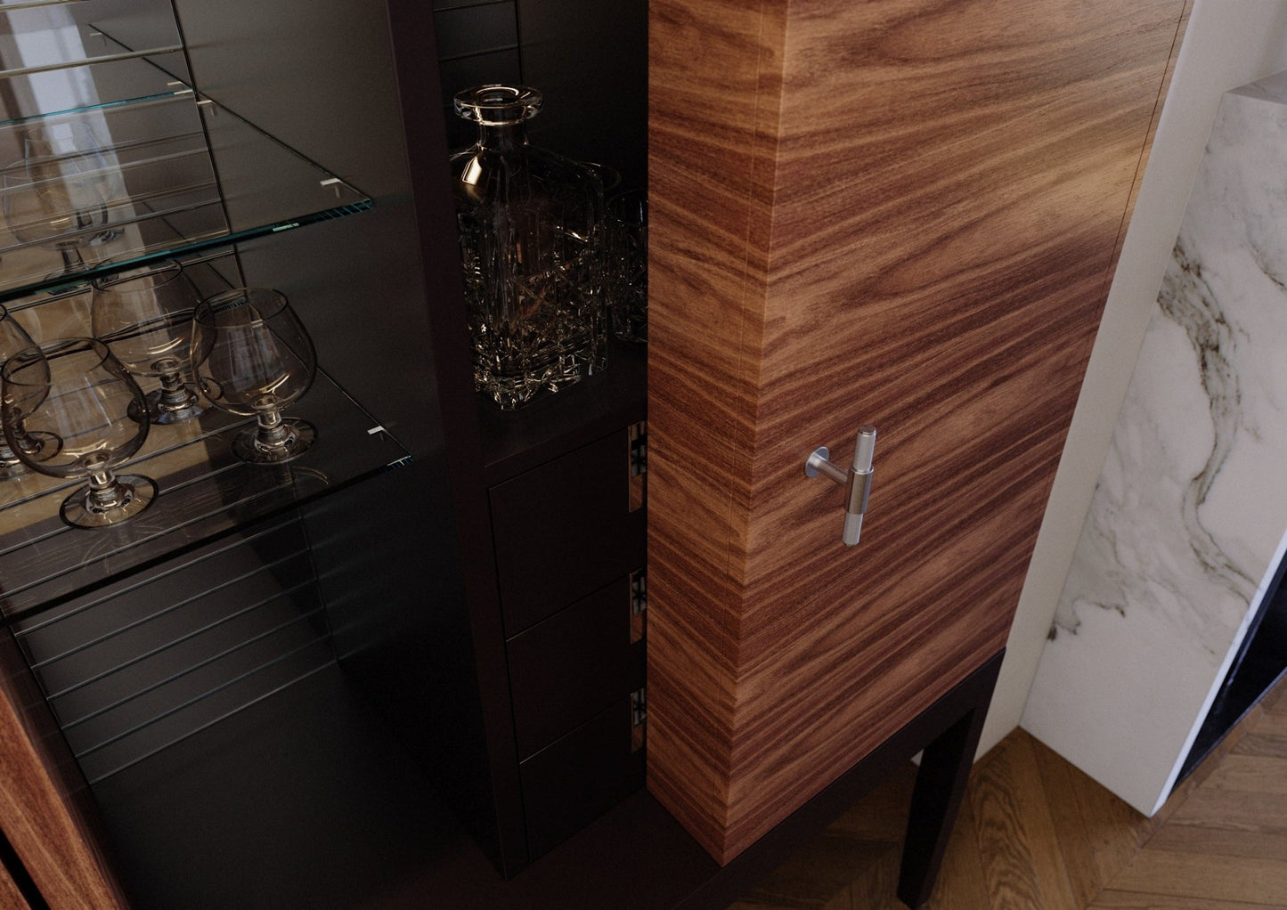 Bar cabinet noyer Canaletto & laque mate G.BAR - ULTRA MOBILI - La Maison MilanaiseBGB.NC