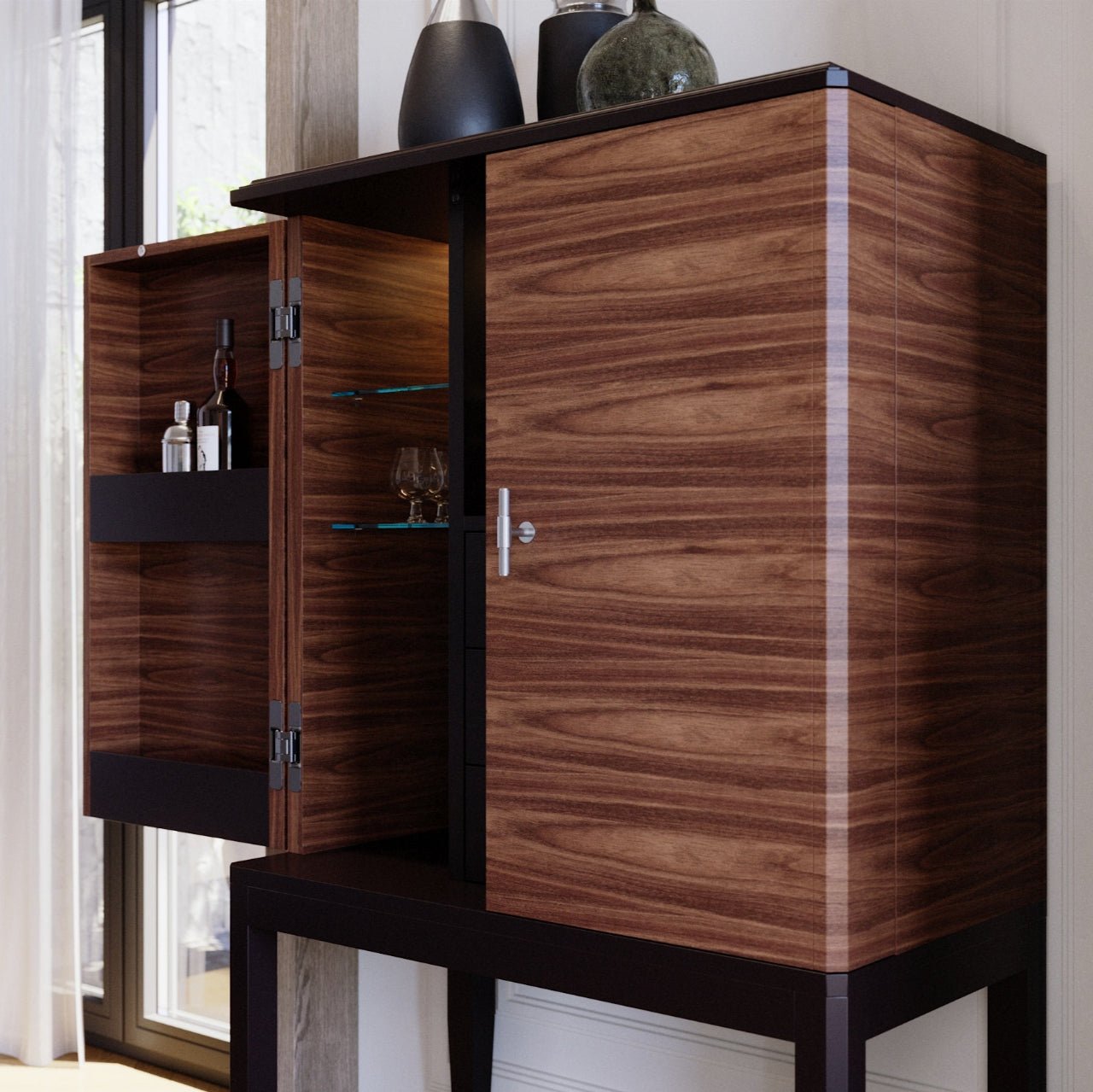 Bar cabinet noyer Canaletto & laque mate G.BAR - ULTRA MOBILI - La Maison MilanaiseBGB.NC
