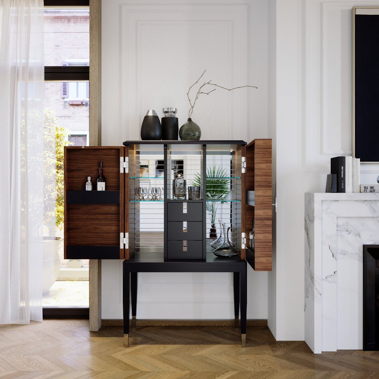 Bar cabinet noyer Canaletto & laque mate G.BAR - ULTRA MOBILI - La Maison MilanaiseBGB.NC
