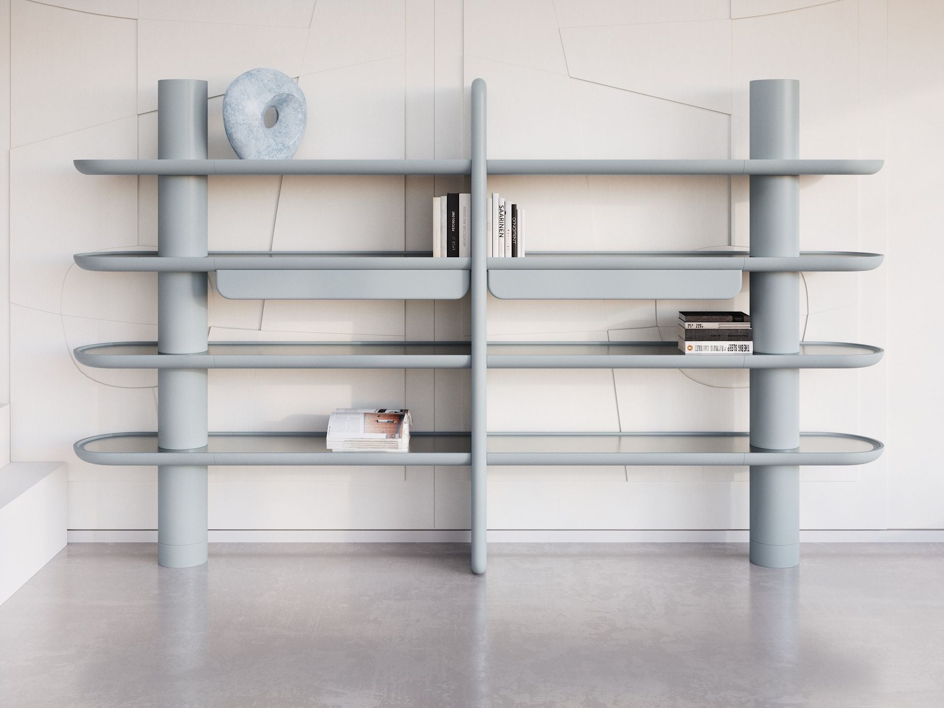 Bibliothèque MINA INT3 – Équilibre sculptural & rangements intégrés - ULTRA MOBILI - La Maison MilanaiseMN4INT3