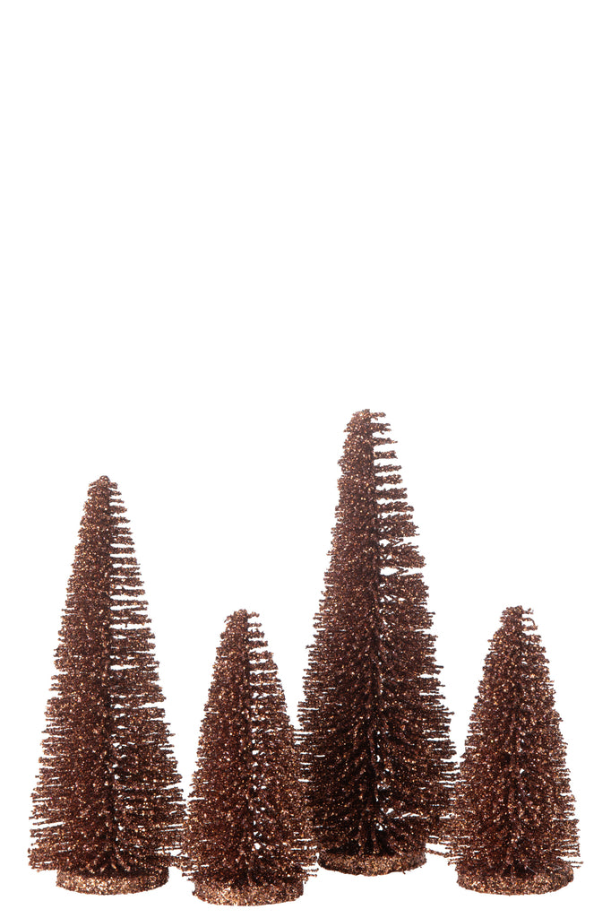 Boîte de 4 décorations de sapin de Noël en plastique marron.