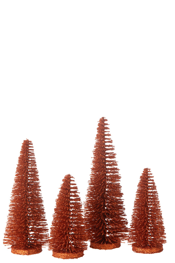 Boîte de 4 décorations de sapin de Noël en plastique cuivré.