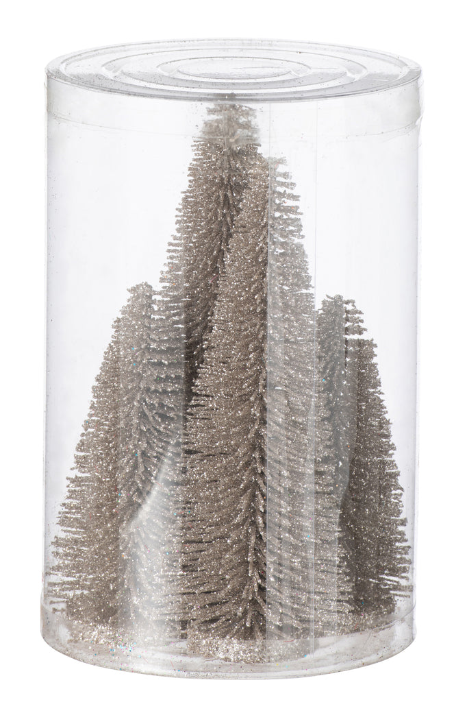 Boîte de 4 décorations de sapin de Noël en plastique gris pailleté