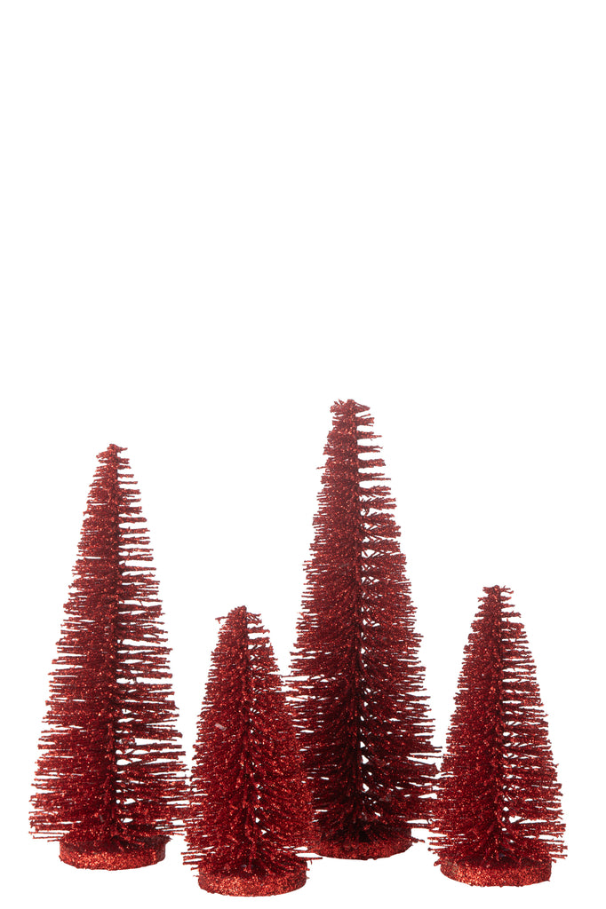 Boîte de 4 décorations sapin de Noël en plastique rouge avec paillettes