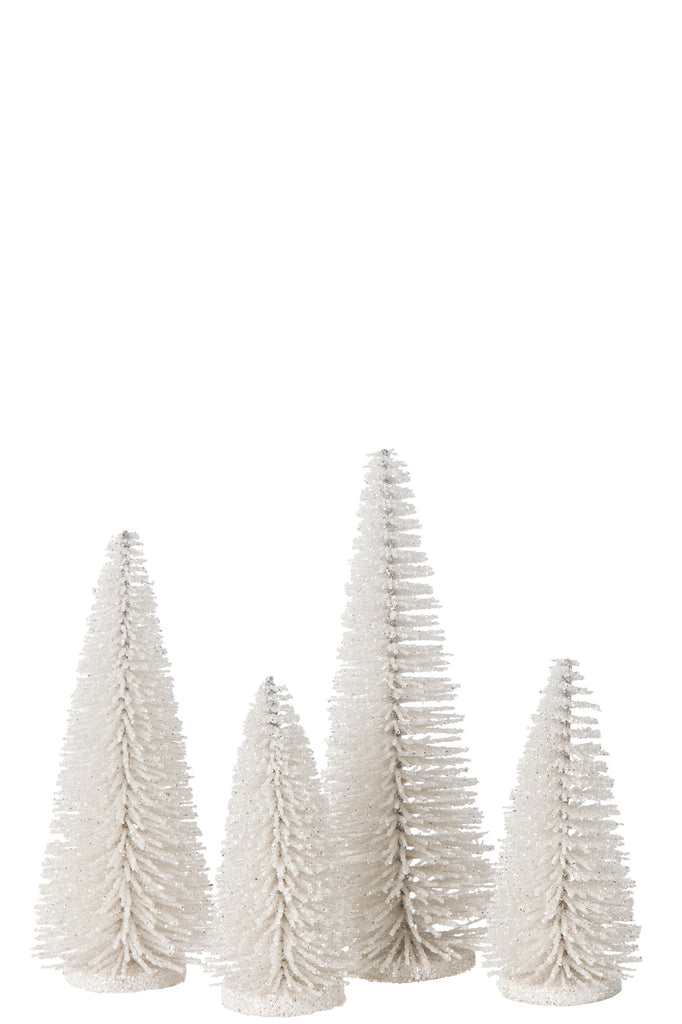 Boîte de 4 décorations de sapin de Noël en plastique blanc avec paillettes