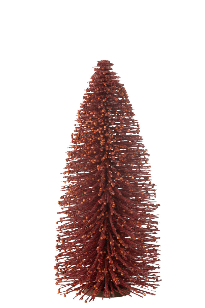 Figurine sapin de Noël avec paillettes, baies en plastique rouges, de grande taille.