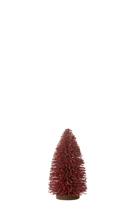 Figurine sapin de Noël avec paillettes, baies en plastique rouge de taille moyenne.