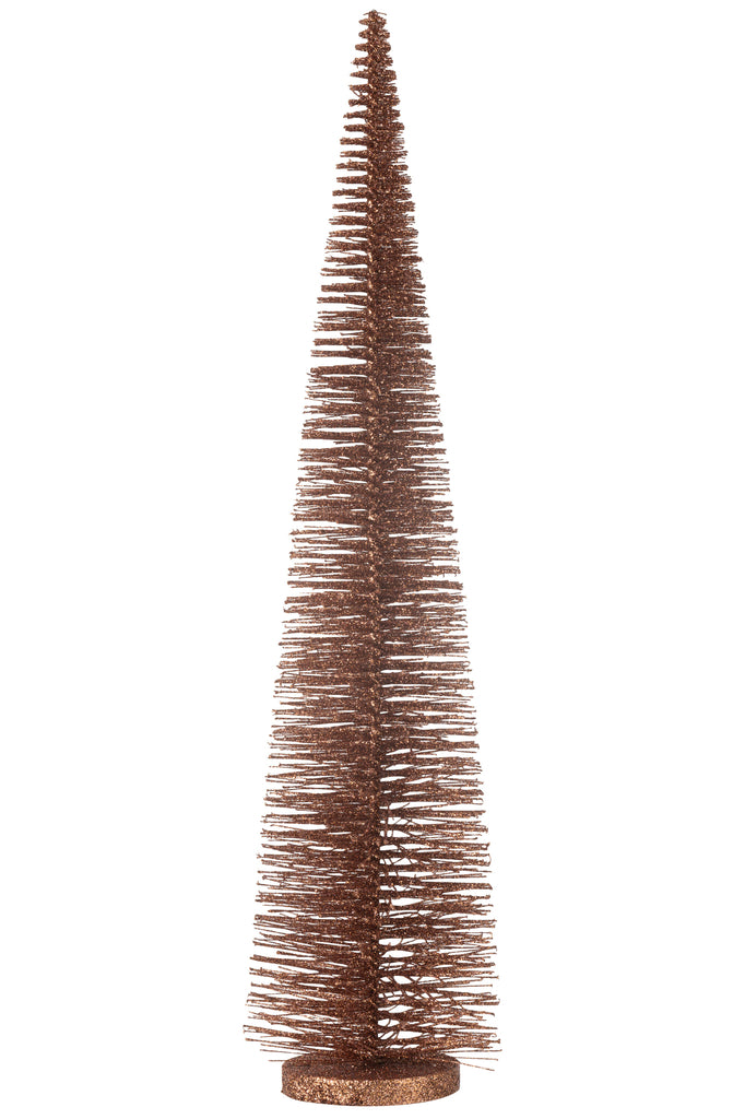 Figurine sapin de Noël en plastique marron avec des paillettes.