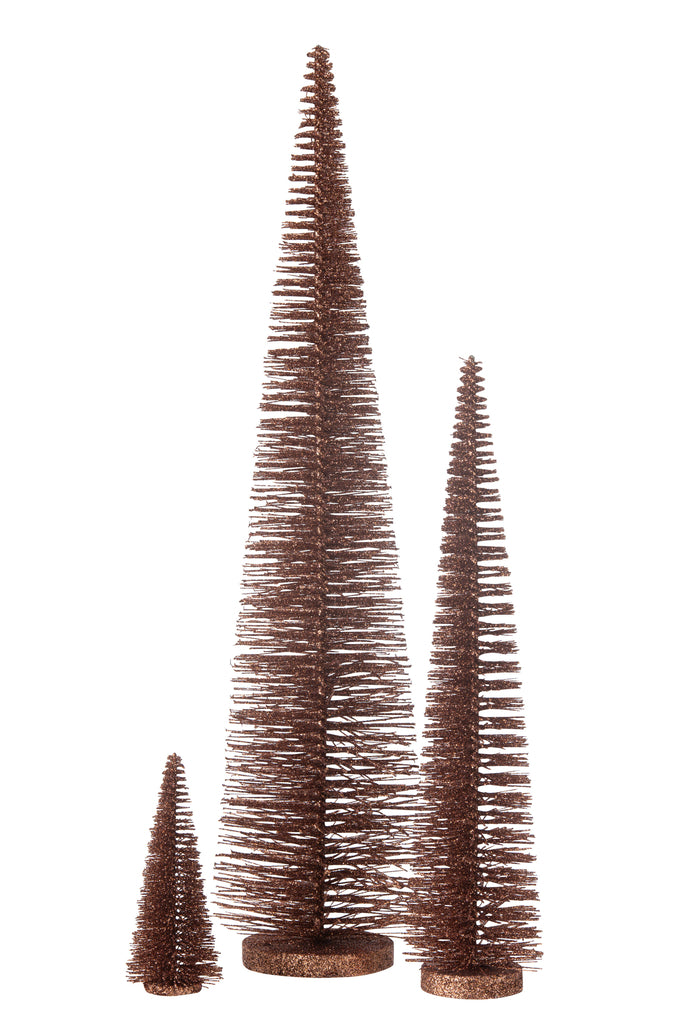 Figurine sapin de Noël en plastique marron avec des paillettes.