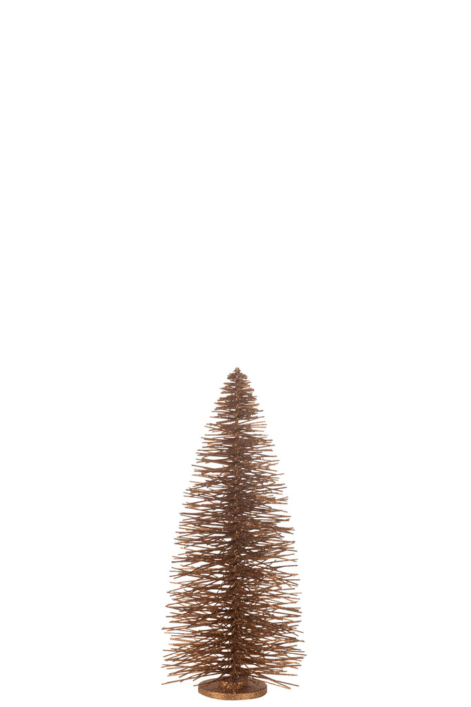 Figurine sapin de Noël en bois marron avec des paillettes.