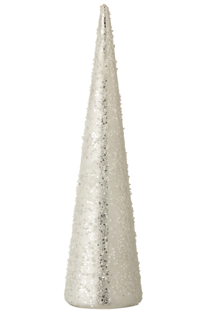 Sapin Cône Perle Verre Blanc/Argent Grand