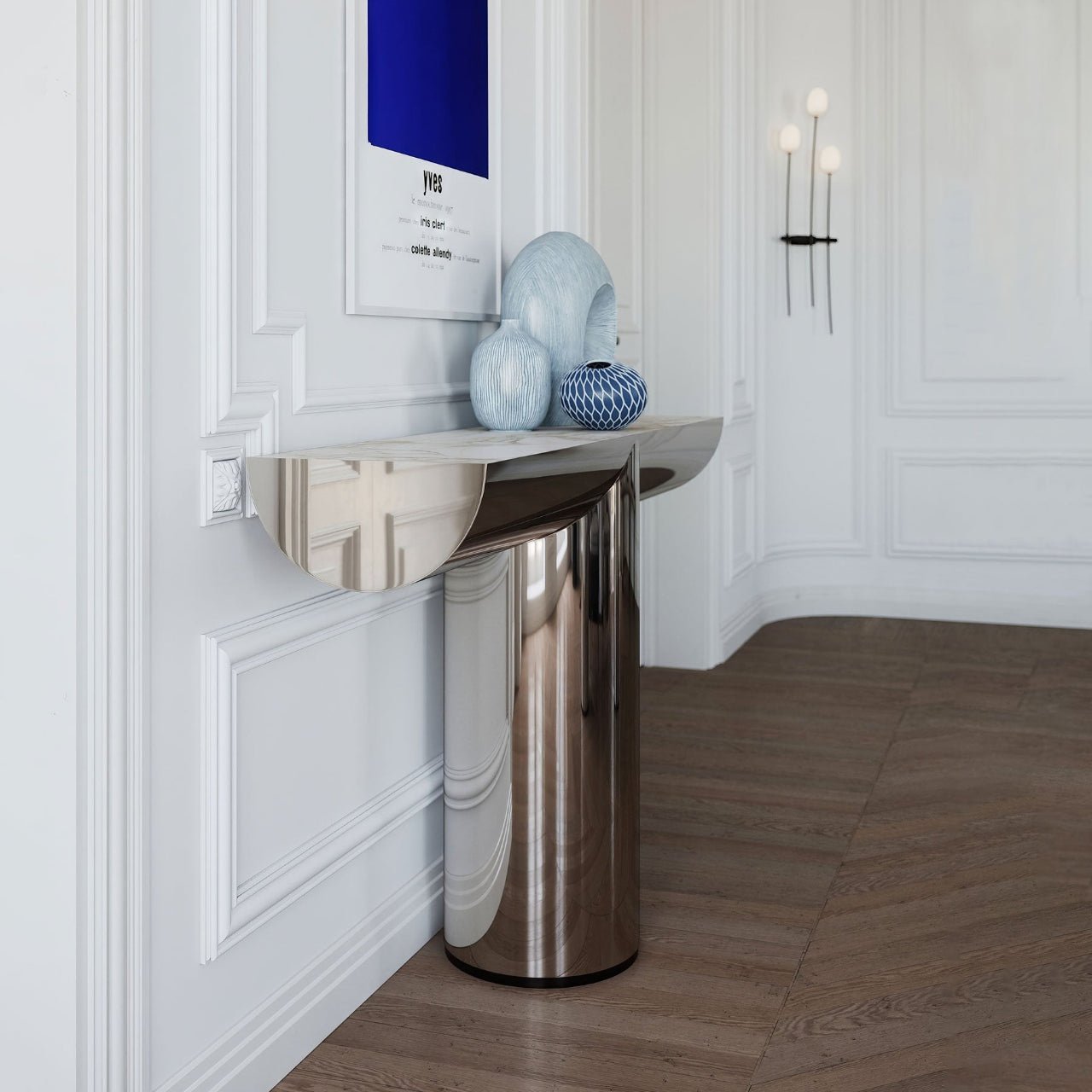 Console design en acier poli avec insert en marbre PERSEO - ULTRA MOBILI - La Maison MilanaiseCPR14