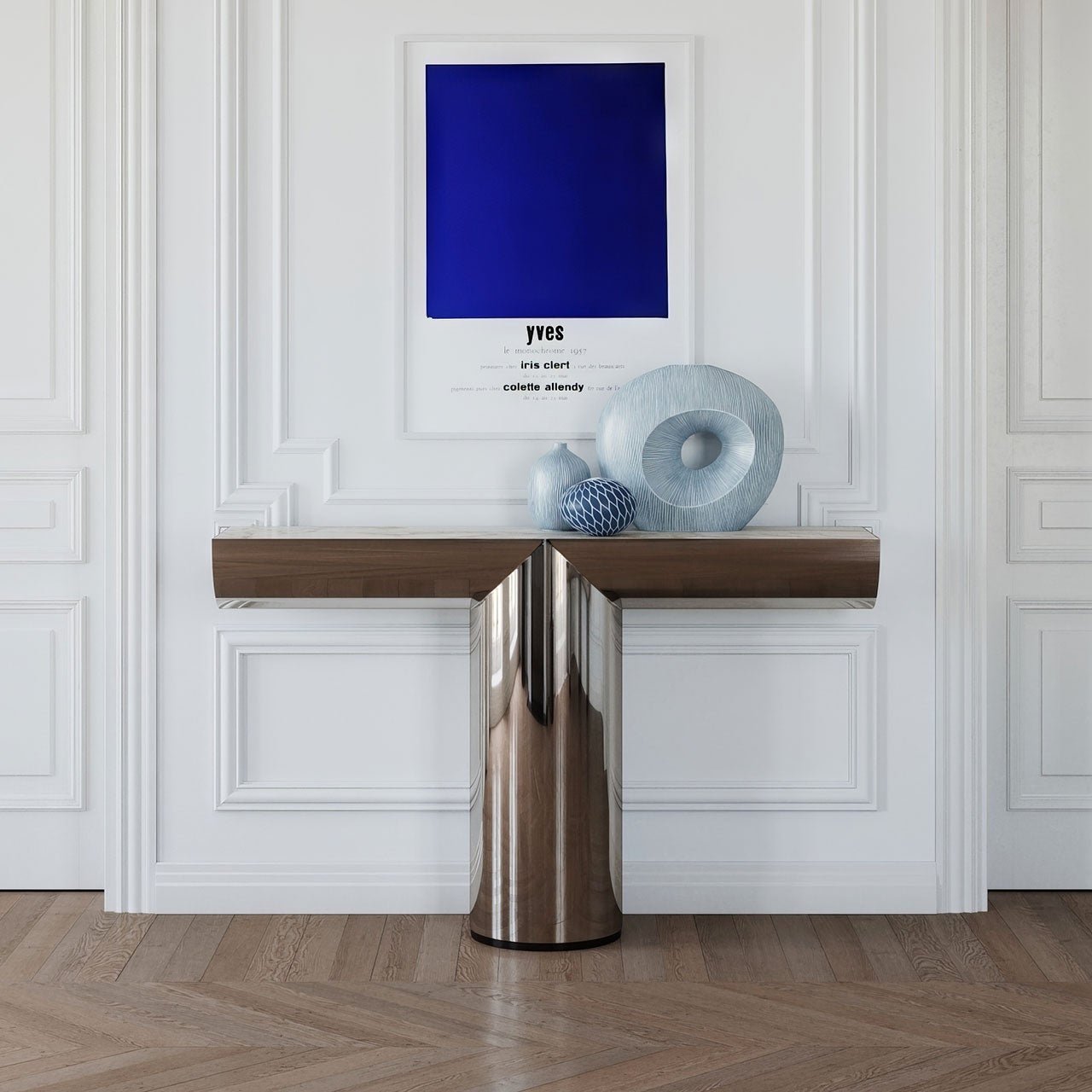 Console design en acier poli avec insert en marbre PERSEO - ULTRA MOBILI - La Maison MilanaiseCPR14