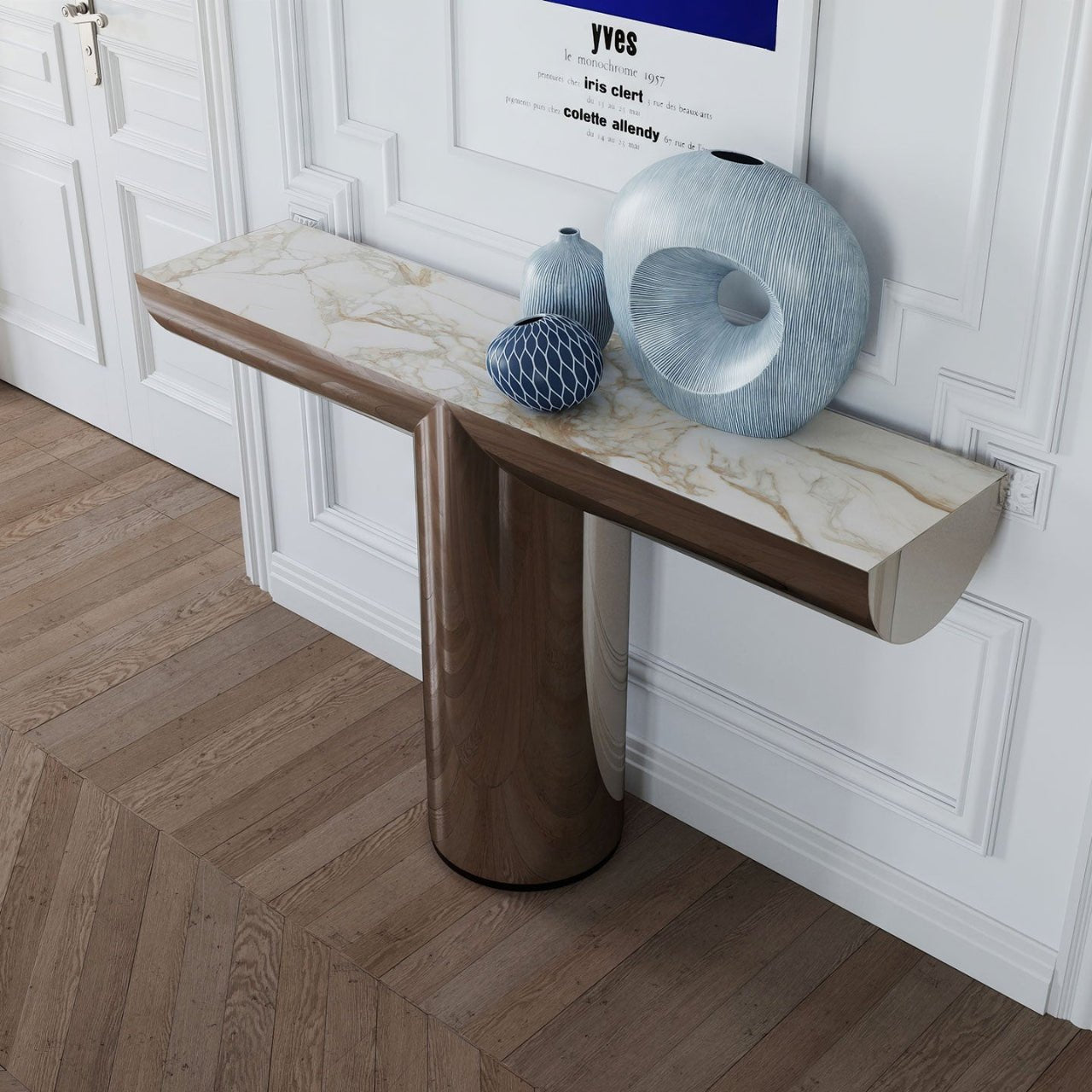 Console design en acier poli avec insert en marbre PERSEO - ULTRA MOBILI - La Maison MilanaiseCPR14