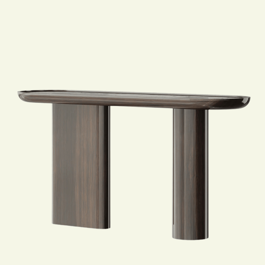 Console ovale en eucalyptus fumé glossy et marbre CRETA – ULTRA MOBILI - La Maison MilanaiseCCRWEAF2