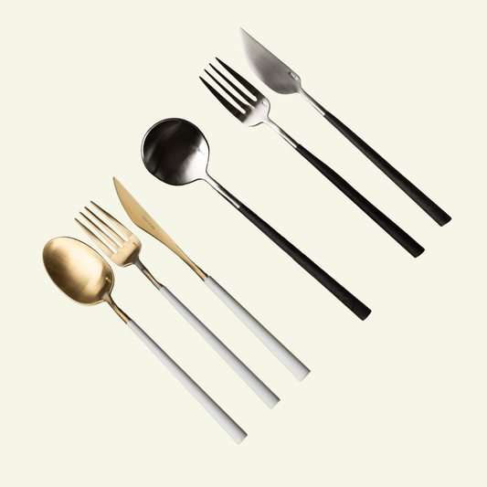 Couverts NEO en acier inox 18/10 – Design audacieux par BELO INOX - La Maison MilanaiseNEO - 1BlancDoré 24K Brossé24 Pièces