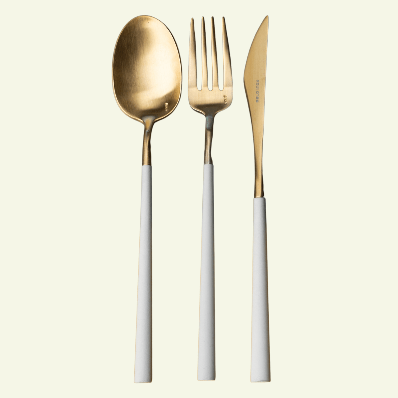 Couverts NEO en acier inox 18/10 – Design audacieux par BELO INOX - La Maison MilanaiseNEO - 1BlancDoré 24K Brossé24 Pièces