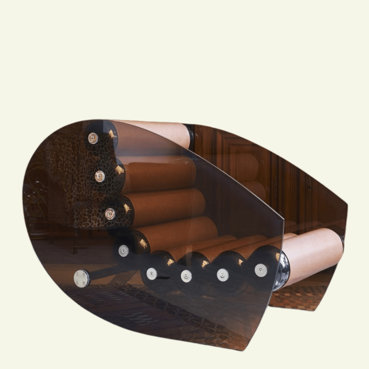 Fauteuil design en verre brun, Assise en TPU noir et Soshagro marron MW05 - KUUMO DESIGN - La Maison MilanaiseMW05AAG208 - 04s6039