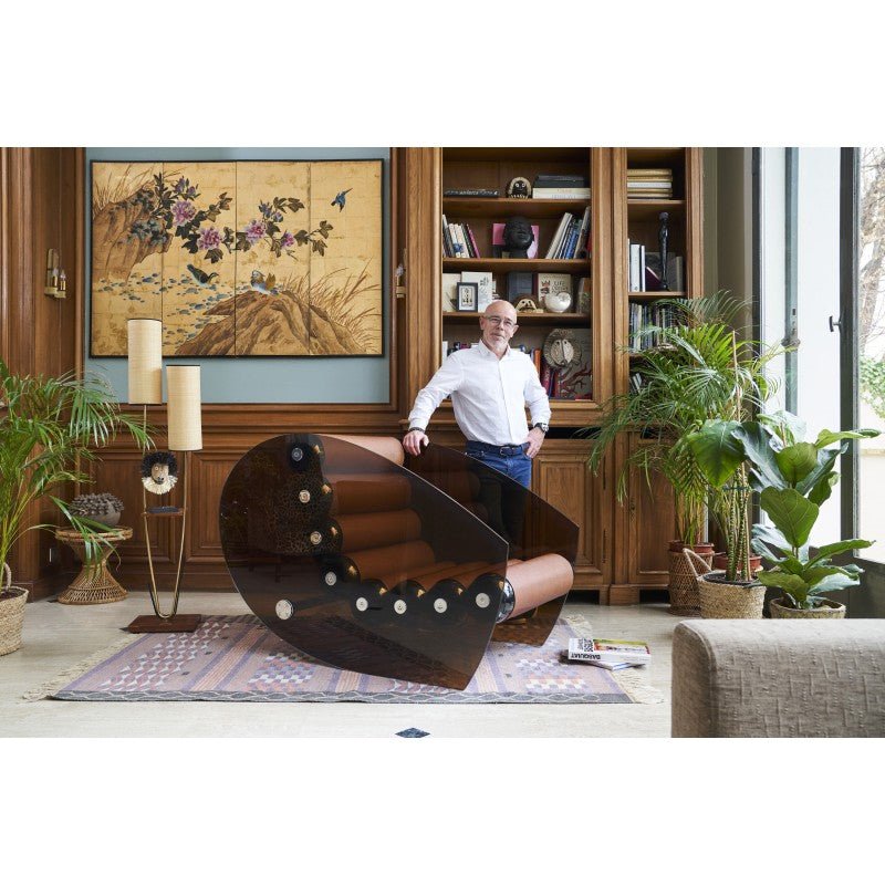 Fauteuil design en verre brun, Assise en TPU noir et Soshagro marron MW05 - KUUMO DESIGN - La Maison MilanaiseMW05AAG208 - 04s6039