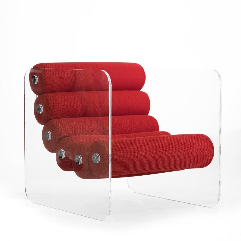 Fauteuil en altuglas et assise runner tissus alvéolaire MW02 - KUUMO DESIGN - La Maison MilanaiseMW02APC - 4RougeTransparent