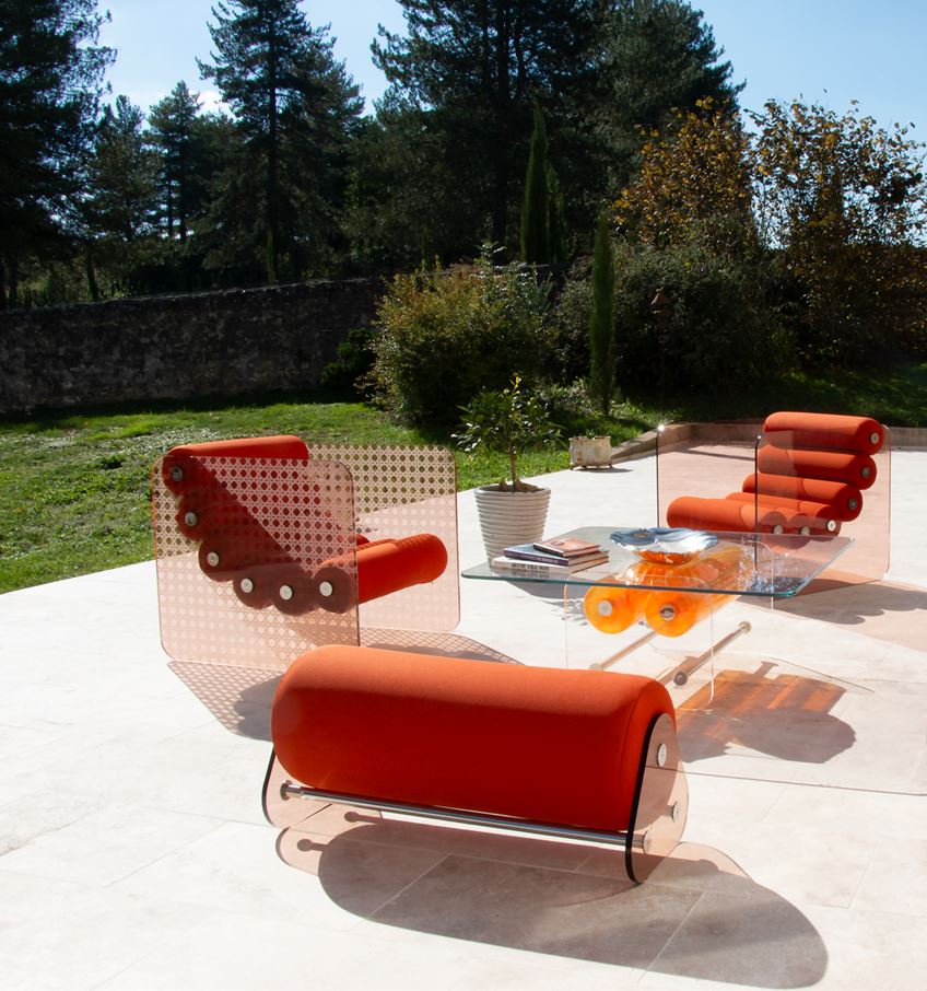 Fauteuil en altuglas et assise runner tissus alvéolaire MW02 - KUUMO DESIGN - La Maison MilanaiseMW02APC - 35BlancBronze